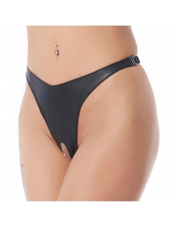Tanga ouvert en cuir nappa avec clips