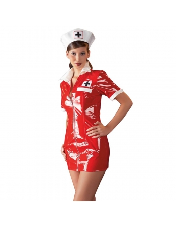 Robe d'infirmière en vinyle rouge