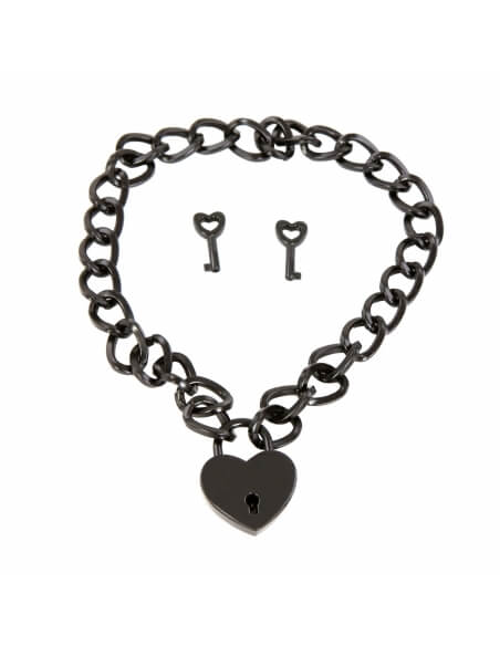 Collier noir métallique avec cadenas en coeur