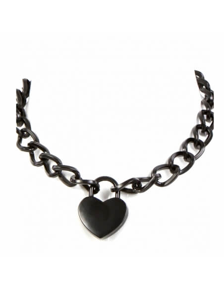 Collier noir métallique avec cadenas en coeur