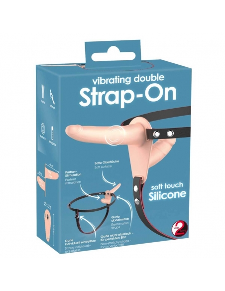 Double gode-ceinture vibrant en silicone médical