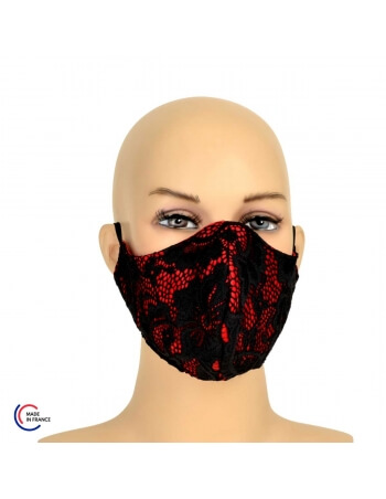 Sur-masque décoratif rouge à dentelle noire