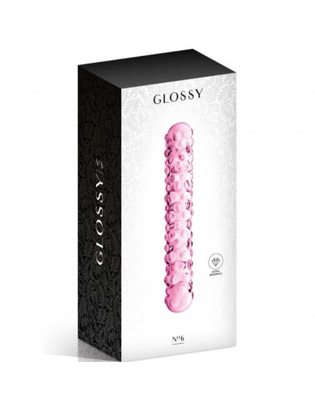 Stimulateur en verre rose avec reliefs Glossy N°6