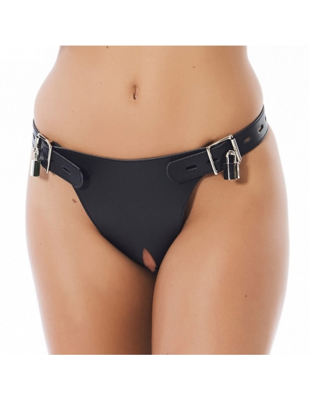 Culotte de chasteté en cuir à double cadenas