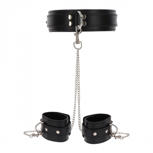 Collier et menottes en simili cuir noir Taboom