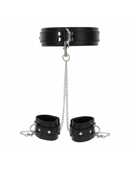 Collier et menottes en simili cuir noir Taboom