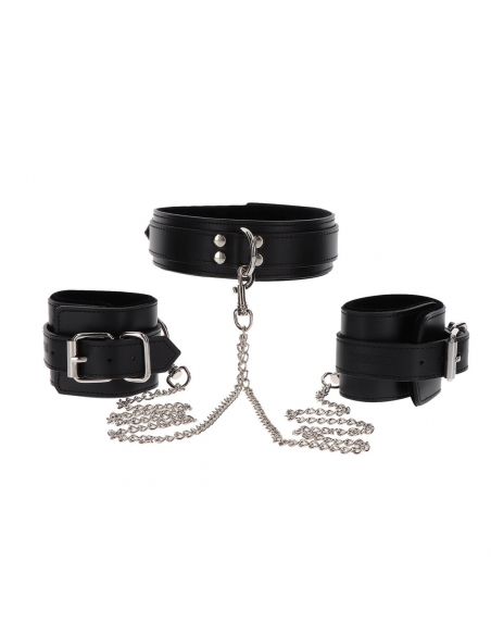 Collier et menottes en simili cuir noir Taboom