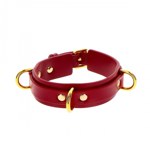 Collier rouge et or avec 3 anneaux D Taboom