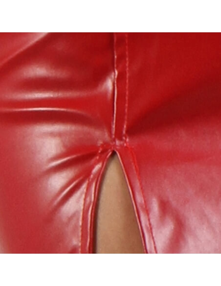 Robe fendue en aspect cuir rouge