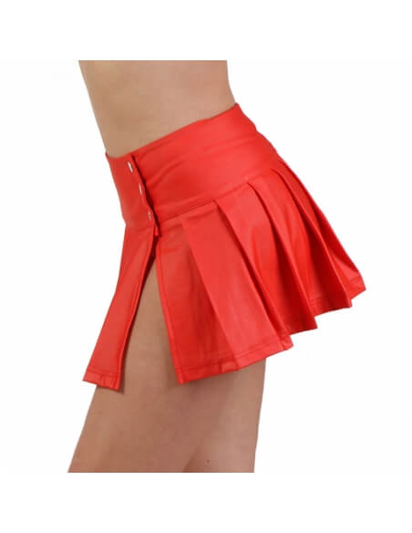 Mini jupe plissée rouge à boutons pression