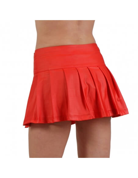 Mini jupe plissée rouge à boutons pression