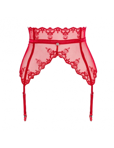 Porte-jarretelles en voile rouge et broderies Lonesia