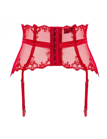 Porte-jarretelles en voile rouge et broderies Lonesia