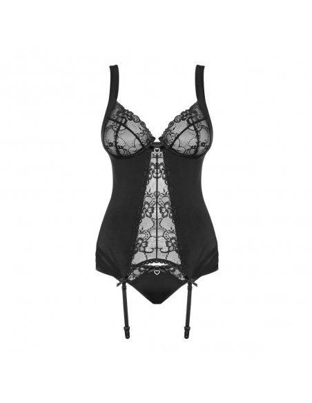 Guêpière en lycra et dentelle noire Heartina