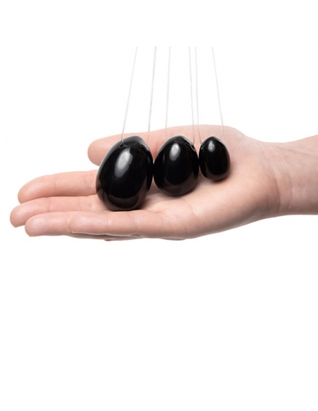 Coffret de 3 œufs Yoni en Obsidienne noire