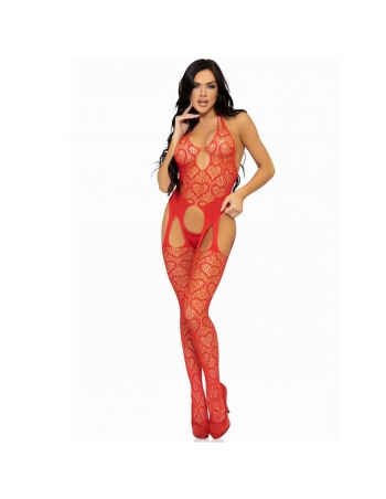Combinaison Valentine en résille rouge