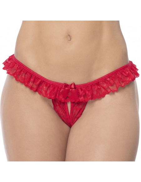 Culotte ouverte rouge avec froufrou en dentelle