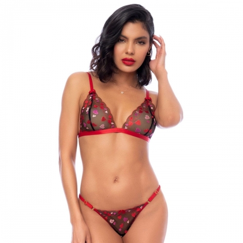 Ensemble 2 pièces noir et rouge à cœurs
